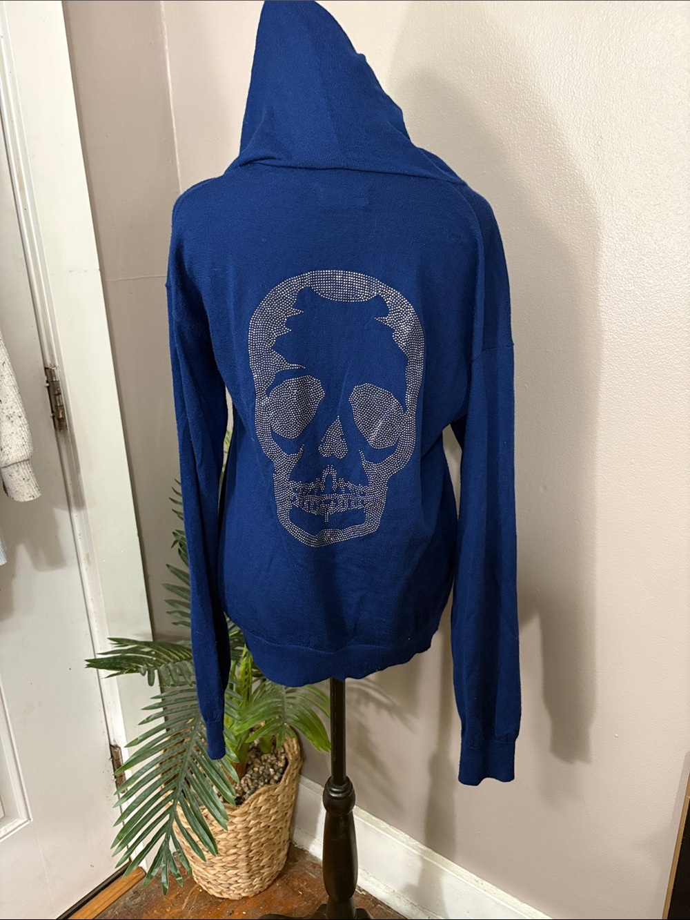 Zadig & Voltaire Navy Blue Hoodie with Rhinestone Skull women’s medium
